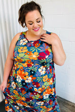 Load image into Gallery viewer, Teal &amp; Maroon Flat Floral  Fit and Flare Sleeveless Maxi Dress
