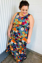 Load image into Gallery viewer, Teal &amp; Maroon Flat Floral  Fit and Flare Sleeveless Maxi Dress