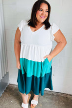 Load image into Gallery viewer, Seafoam &amp; Emerald Tiered Frill Sleeve Midi Dress