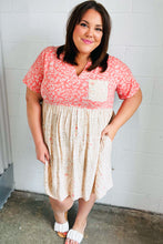 Load image into Gallery viewer, Coral &amp; Taupe Floral Babydoll Color Block Dress