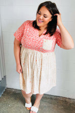 Load image into Gallery viewer, Coral &amp; Taupe Floral Babydoll Color Block Dress