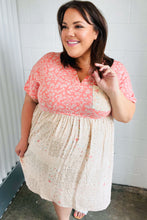 Load image into Gallery viewer, Coral &amp; Taupe Floral Babydoll Color Block Dress