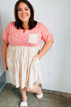 Load image into Gallery viewer, Coral &amp; Taupe Floral Babydoll Color Block Dress