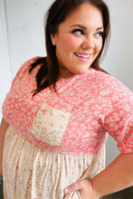 Load image into Gallery viewer, Coral &amp; Taupe Floral Babydoll Color Block Dress