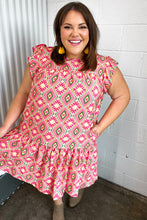 Load image into Gallery viewer, Coral Geo Boho Print Yoke Poplin Woven Dress