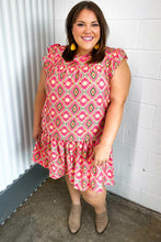 Load image into Gallery viewer, Coral Geo Boho Print Yoke Poplin Woven Dress