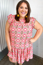 Load image into Gallery viewer, Coral Geo Boho Print Yoke Poplin Woven Dress