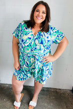 Load image into Gallery viewer, Green &amp; Blue Geometric Print Surplice Romper