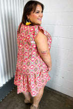 Load image into Gallery viewer, Coral Geo Boho Print Yoke Poplin Woven Dress