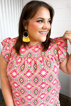 Load image into Gallery viewer, Coral Geo Boho Print Yoke Poplin Woven Dress