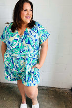 Load image into Gallery viewer, Green &amp; Blue Geometric Print Surplice Romper