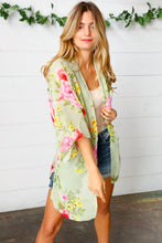 Load image into Gallery viewer, Sage Floral Print Chiffon Cover Up Kimono