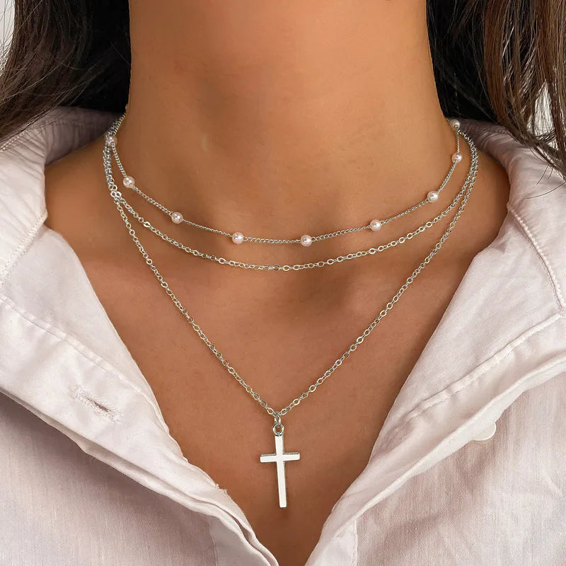 Pearl and Cross Pendant Necklace