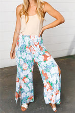 Load image into Gallery viewer, Grey Floral Smocked Waist Side Slit Palazzo Pants