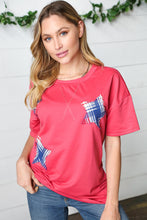 Load image into Gallery viewer, Red Plaid Star Patch Cotton Blend Top