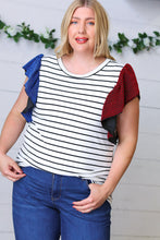 Load image into Gallery viewer, Red &amp; Blue Flutter Sleeve Striped Top