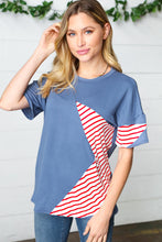 Load image into Gallery viewer, Red Striped Star Detail French Terry Patriotic Top