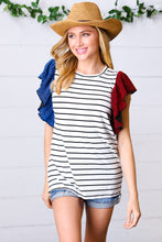 Load image into Gallery viewer, Red &amp; Blue Flutter Sleeve Striped Top