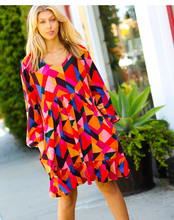 Load image into Gallery viewer, Living Out Loud Sepia &amp; Magenta Geo Ruffle Dress