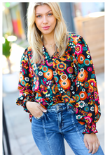 Load image into Gallery viewer, Black/Magenta Floral Ready For The Day Smocked Blouse