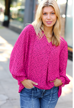 Load image into Gallery viewer, Get Ready Fuchsia Leopard V Neck Smocked Top