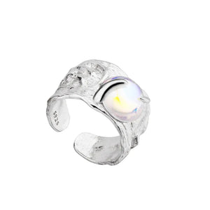 Oval Silver Plating Inlay Moonstone Open Ring