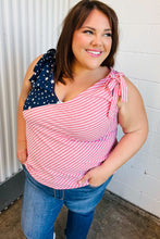 Load image into Gallery viewer, Stars &amp; Stripes V Neck Shoulder Tie Detail Top