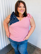 Load image into Gallery viewer, Stars &amp; Stripes V Neck Shoulder Tie Detail Top