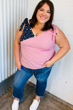 Load image into Gallery viewer, Stars &amp; Stripes V Neck Shoulder Tie Detail Top