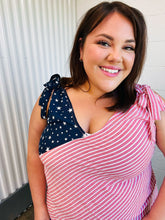 Load image into Gallery viewer, Stars &amp; Stripes V Neck Shoulder Tie Detail Top