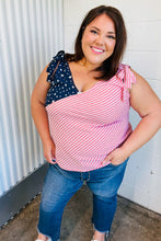 Load image into Gallery viewer, Stars &amp; Stripes V Neck Shoulder Tie Detail Top