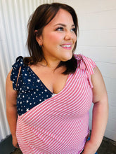 Load image into Gallery viewer, Stars &amp; Stripes V Neck Shoulder Tie Detail Top
