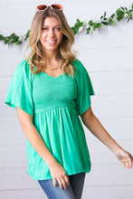 Load image into Gallery viewer, Solid Mint Smocked Woven Flutter Sleeve Top