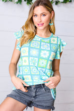 Load image into Gallery viewer, Green &amp; Blue Flower Print Flutter Sleeve Top
