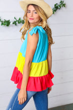 Load image into Gallery viewer, Multicolor Tiered Shoulder Tie Bow Crepe Top