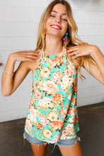 Load image into Gallery viewer, Seafoam Green Floral Halter Neck Tank Top