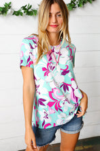 Load image into Gallery viewer, Turquoise &amp; Purple Flat Floral Print Top