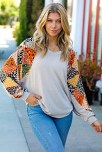 Load image into Gallery viewer, Taupe Animal Patchwork Print Dolman V Neck Top
