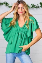 Load image into Gallery viewer, Sea Green Button Ruffle Woven Top