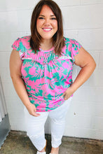 Load image into Gallery viewer, Pink &amp; Green Floral Print Frilled Short Sleeve Yoke Top