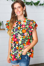 Load image into Gallery viewer, Vibrant Multicolor Floral Mock Neck Flutter Sleeve Top