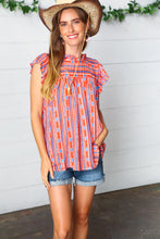 Load image into Gallery viewer, Red &amp; Blue Boho Stripe Flutter Sleeve Top