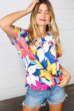 Load image into Gallery viewer, Navy &amp; Yellow Tropical Floral V Neck Top