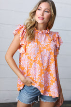 Load image into Gallery viewer, Tangerine &amp; Lilac Paisley Mock Neck Flutter Sleeve Top