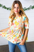 Load image into Gallery viewer, Peach &amp; Aqua Floral Babydoll Top