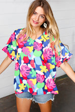 Load image into Gallery viewer, Navy &amp; Magenta Tropical Print Woven Top