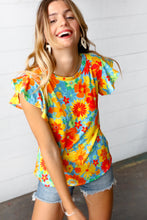 Load image into Gallery viewer, Yellow &amp; Red Floral Flutter Sleeve Top