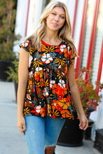 Load image into Gallery viewer, Burnt Orange Flat Floral Print Ruffle Sleeve Babydoll Top