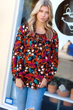 Load image into Gallery viewer, Magenta &amp; Rust Boho Floral Bubble Sleeve Top