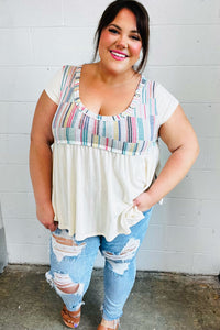 Multicolor Vertical Stripe V Neck Babydoll Top